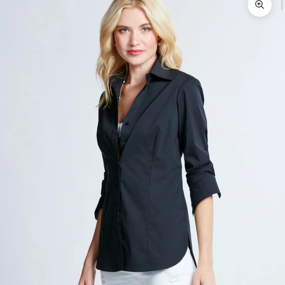 Finley Tops - Finley button down Joey roll sleeve top black sz medium.